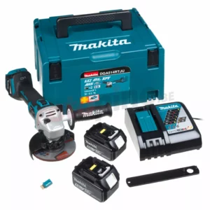 Makita DGA514RTJU 18V Li-Ion Accu AWS Haakse Slijper Set (2x 5.0Ah Accu) In Mbox - 125mm - KoolborstelloosDGA514RTJU