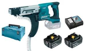 Makita DFR550RTJ 18V Li-Ion Accu Schroefautomaat / Bandschroefmachine Set (2x 5.0Ah Accu) In Mbox - 25-55mmDFR550RTJ