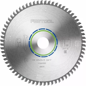 Festool 488291 / TF68 Cirkelzaagblad - 225 X 30 X 68T - Hout / Epoxy / Aluminium / Kunststof