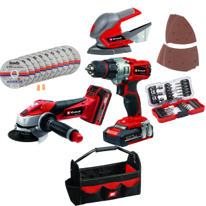Einhell TE-TK 18 Li Kit Exclusive – Accu Combiset met Boormachine, Slijper, Schuurmachine, Accessoires & Tas