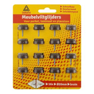 Deltafix Meubelviltglijders 20mm - Bruin - 16 Stuks met schroef