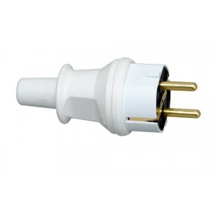 Kopp stekker met randaarde pvc kort wit