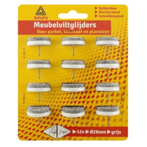 Deltafix Meubelviltglijders 28mm - Grijs - 12 Stuks met nagel