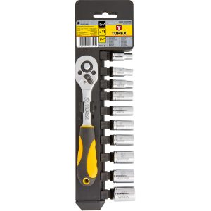 TOPEX Doppen + Ratel 1/4", 11 Delig
