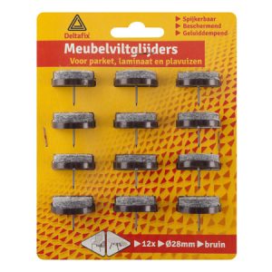 Deltafix Meubelviltglijders 28mm - Bruin - 12 Stuks met nagel