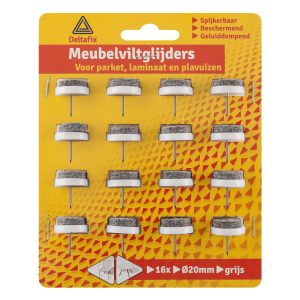Deltafix Meubelviltglijders 20mm - Grijs - 16 Stuks met nagel