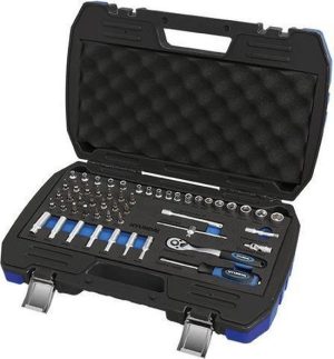 Hyundai doppen/bitsset 52-delig - chroom-vanadiumstaal - ergonomische handgreep - inclusief verlengstukken en adapter
