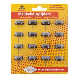 Deltafix Meubelviltglijders 20mm - Bruin - 16 Stuks met nagel